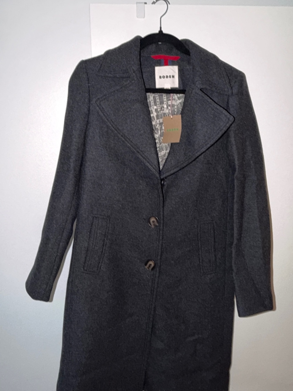 NWT Boden Charcoal Gray Wool Blend Long Coat US 2